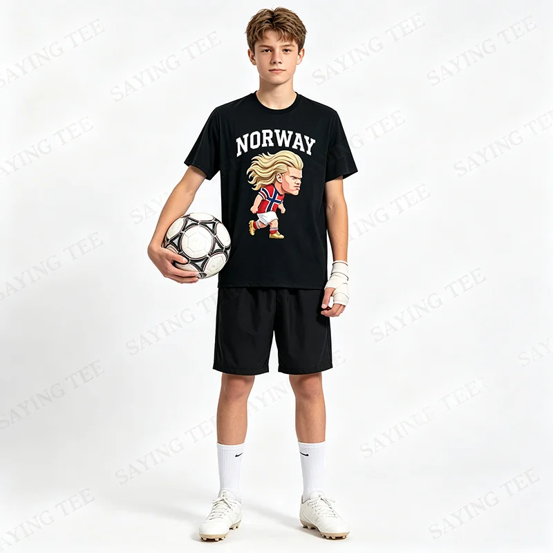 Lustiges Norwegen Ro Norwegian T-Shirt für Männer, Frauen, Jungen, Y2k, niedliches Cartoon Haaland 9 Grafik-Fußball-T-Shirt, modische Fußballbekleidung, Geschenk – Detail 6