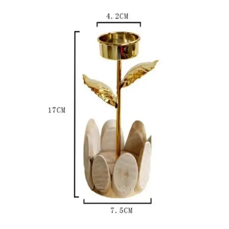 Candelabro metálico dorado con base de madera – Portavelas decorativo para bodas - imagen 5
