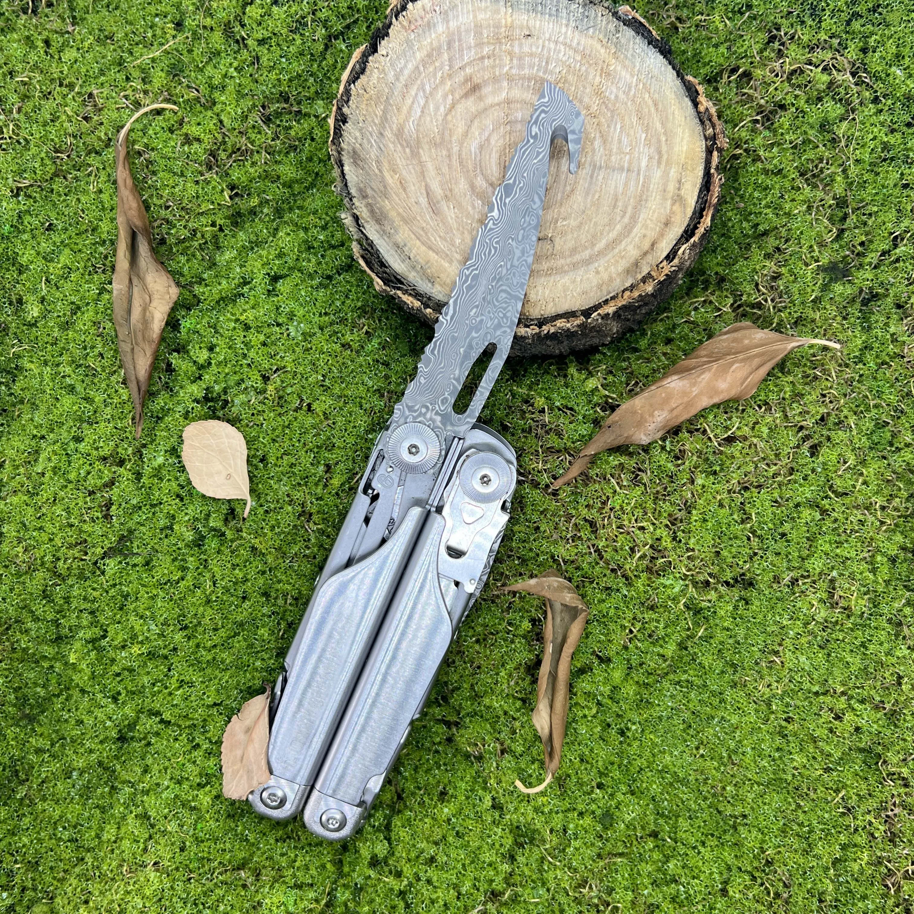 1 Pcs Replaceable VG10 Damascus sandwich steel Blade For Leatherman Surge Serrated Knife Part DIY Accessories