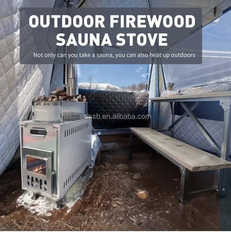 Outdoor Cooker Camping Tent Stainless Steel Sauna Stove Burning Wood Heating Stove Home Folding Portable Wood Stove