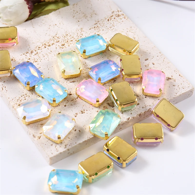 Rectangle Glass Sewing on Rhinestones with Gold Claw crystal strass stones decorations for clothes shoes bags needlework