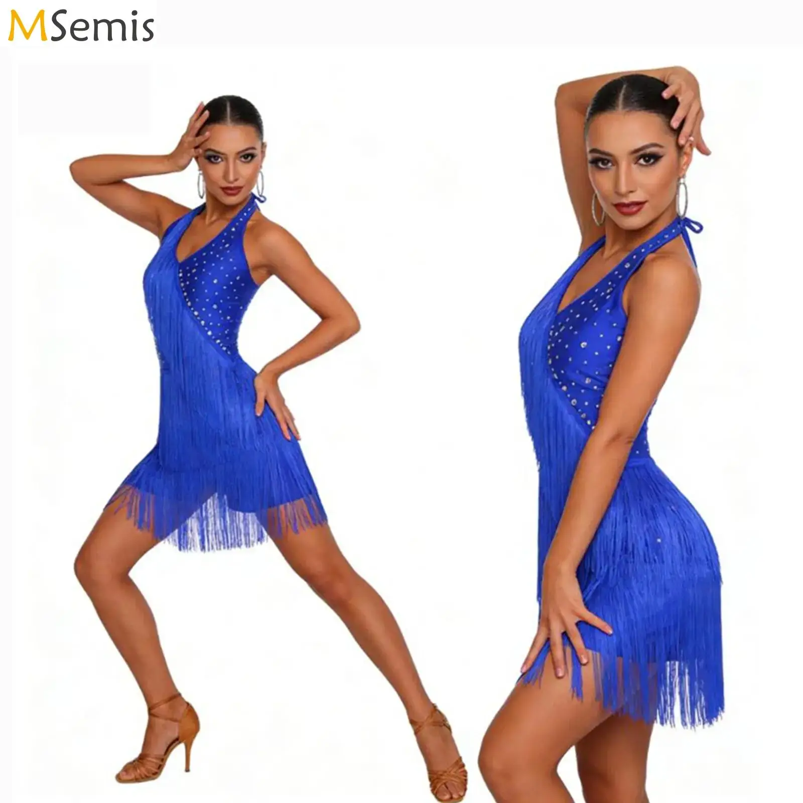 

Женский костюм для латинского танго, сальсы, джазового танца, комбинезон с блестящими стразами и бахромой на бретельках сзади, танцевальный купальник, боди