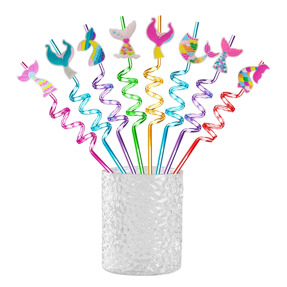 8pcs Mermaid Tail Straws Reusable Mermaid Drinking Straw Kids Birthday Party Straws wedding Baby Shower Mermaid Party Supplies