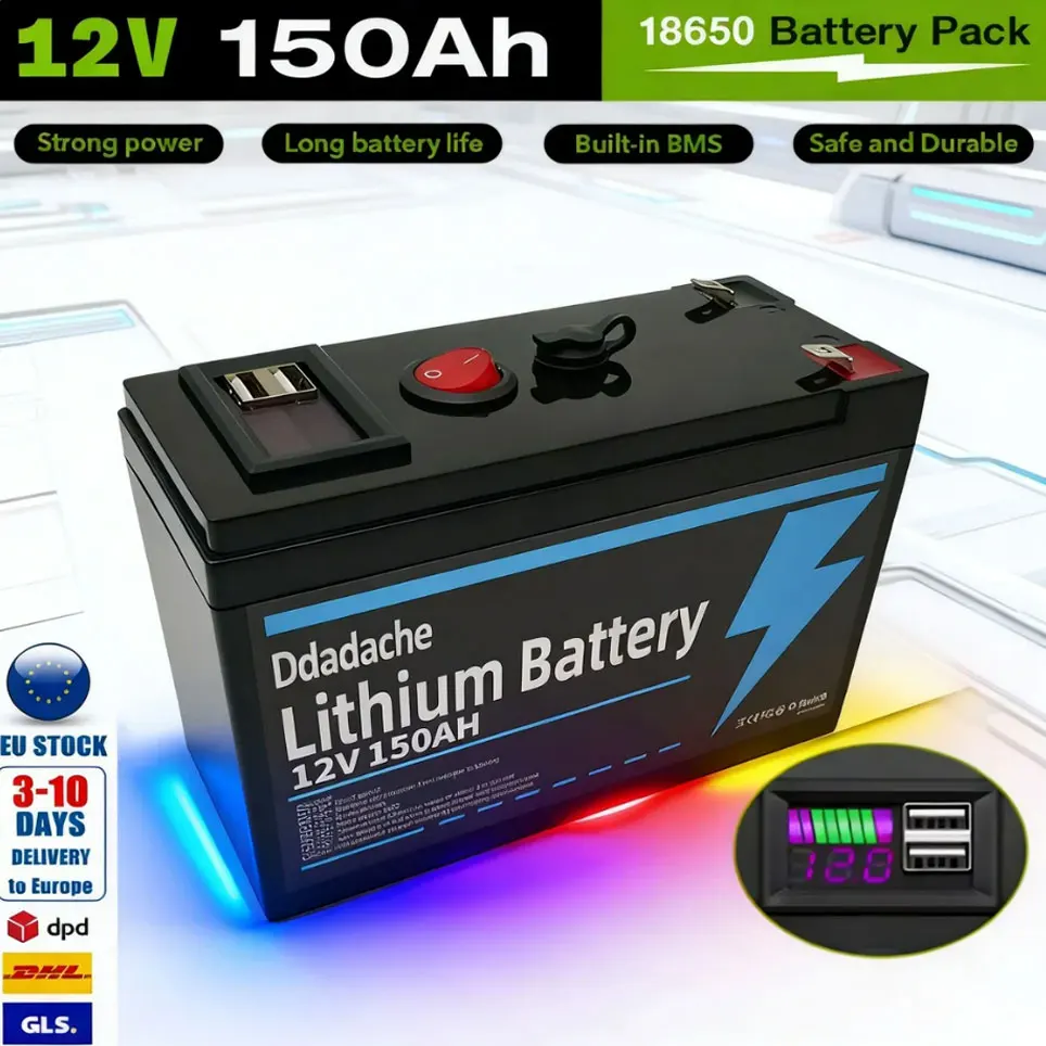 LiFePO4 12V 150Ah wiederaufladbare Lithiumbatterie, integriertes BMS, perfekt für Aufsitzspielzeug, Solarmodule, Fischfinder, Power Wheels
