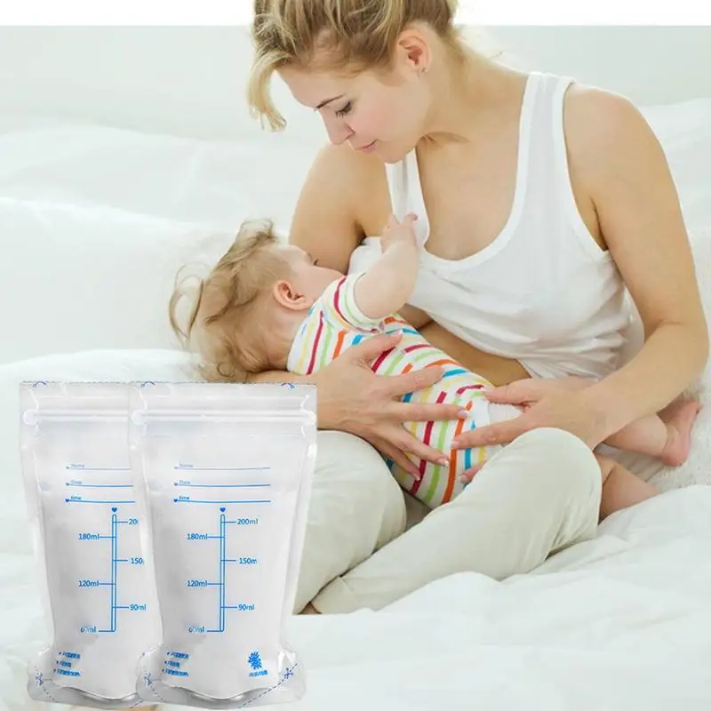 Breast Milk Storage Milk Bag 30pcs Portable Breastmilk Bags 200ml Milk Storage Bag Leakproof For Refrigerators Fridges