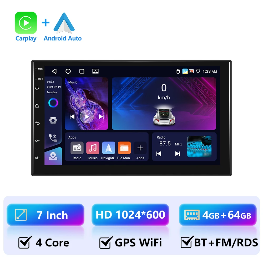 Leekooluu 4 + 64G Autoradio 2din Android Multimedia Speler 7 9 10 Inch Stereo Gps Navigatie Wifi Draadloze Carplay Android Auto