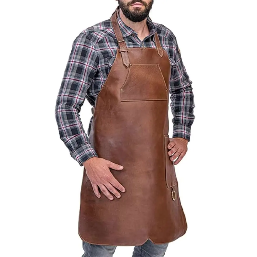 

Waterproof PU Leather Apron with Adjustable Neck Outdoor BBQ Butcher Cobbler Pocket Work Apron
