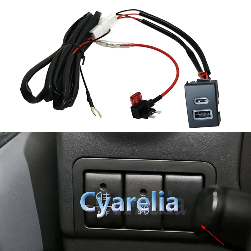 Car Charger TYPE-C PD QC3.0 USB Dual Socket Interface Adapter Quick Charge for Suzuki Jimny 2007-2015 Auto Accessories