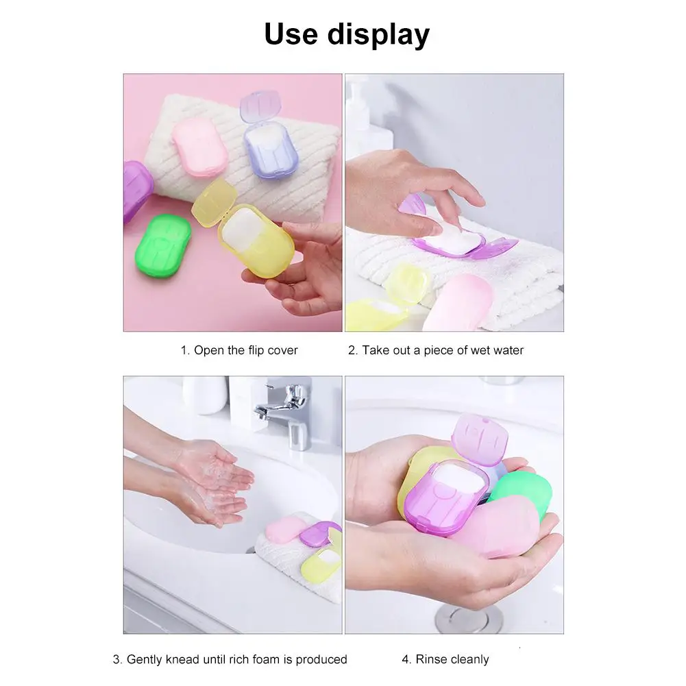 صفائح صابون للسفر، 20 قطعة من أوراق صابون التنظيف اليدوي المحمولة، صابون بحجم الجيب قابل للذوبان للتخييم والخارج #5