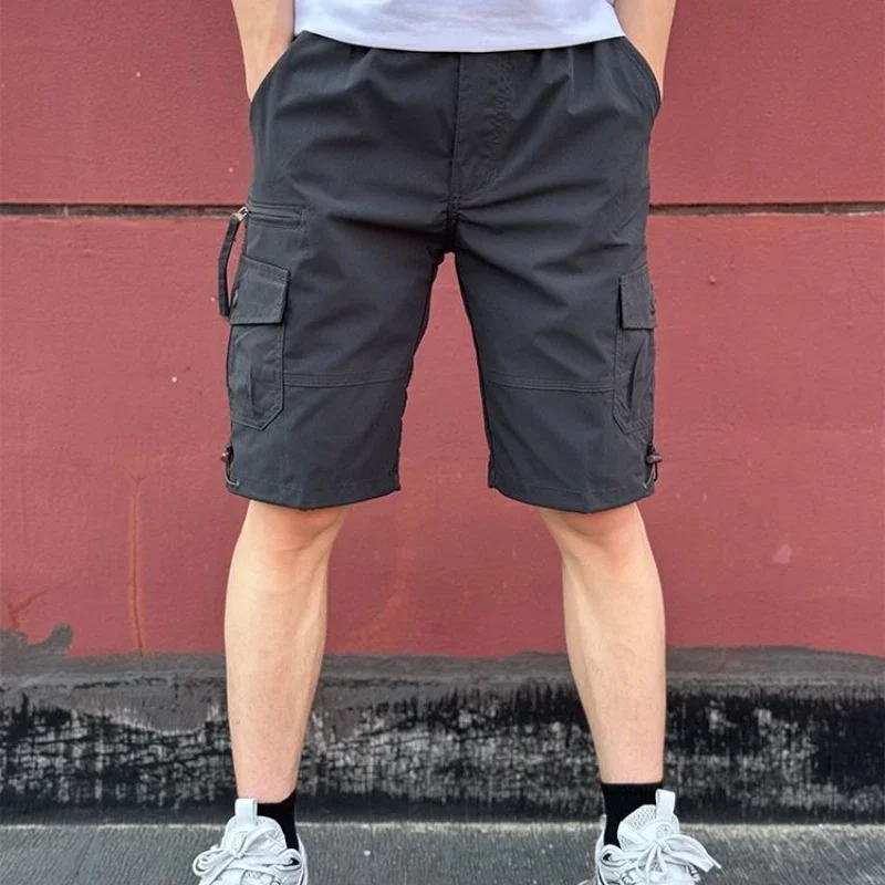 Mens Cargo Shorts Loose Solid Long Wide Half Short Pants for Men Baggy Bermuda Multi Pocket Harajuku Japanese Street Style Y2k view 5