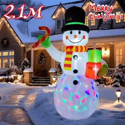 2.1M/7FT Christmas Inflatable Gift Pack Snowman Model with LED Light Large Christmas Outdoor Garden Decor Holiday Courtyard Prop