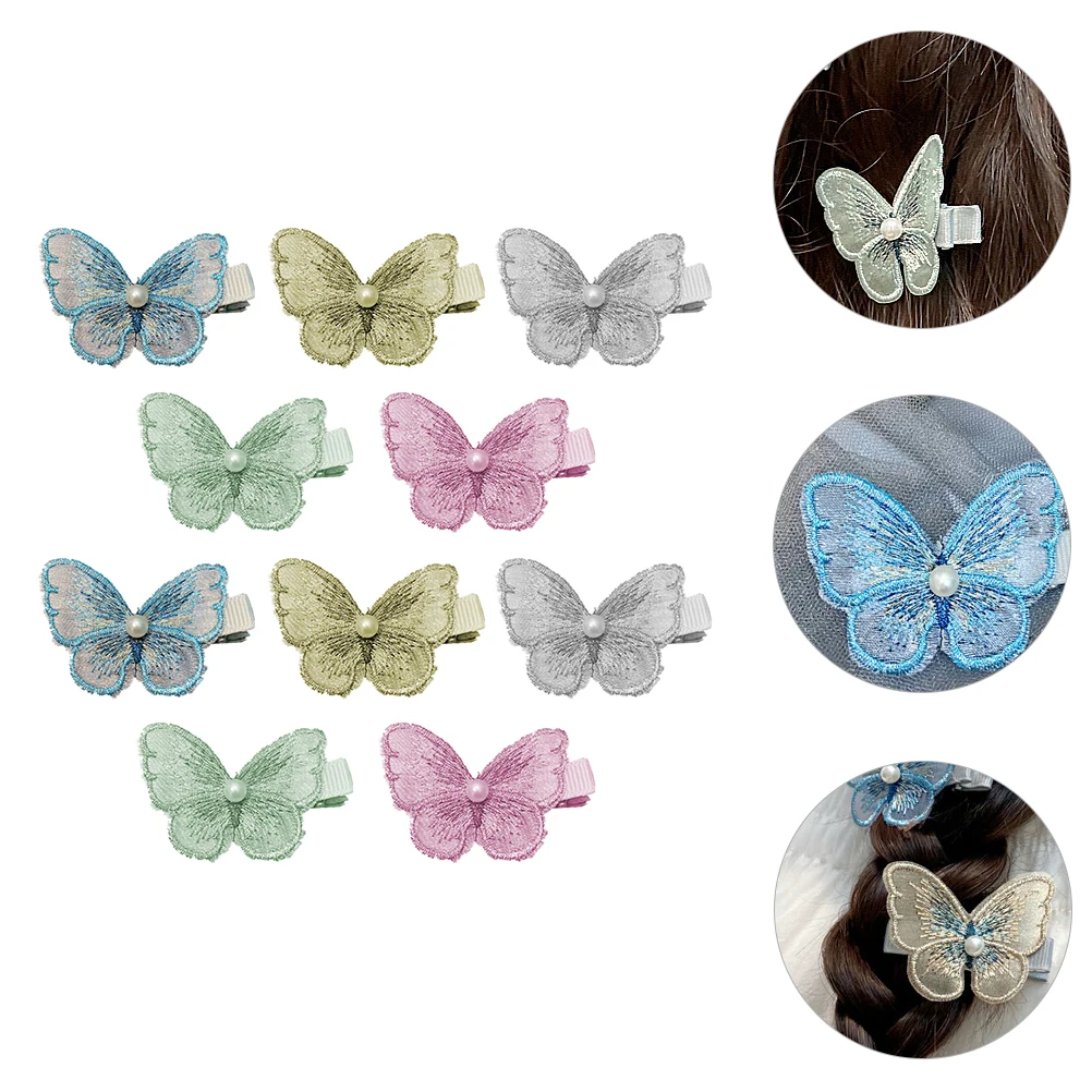 

10pcs Butterflies Hairpins Girls Fabric Hair Clips Colorful Adorable Easy Clip Alligator Teeth Design Pigtail Side Head Birthday