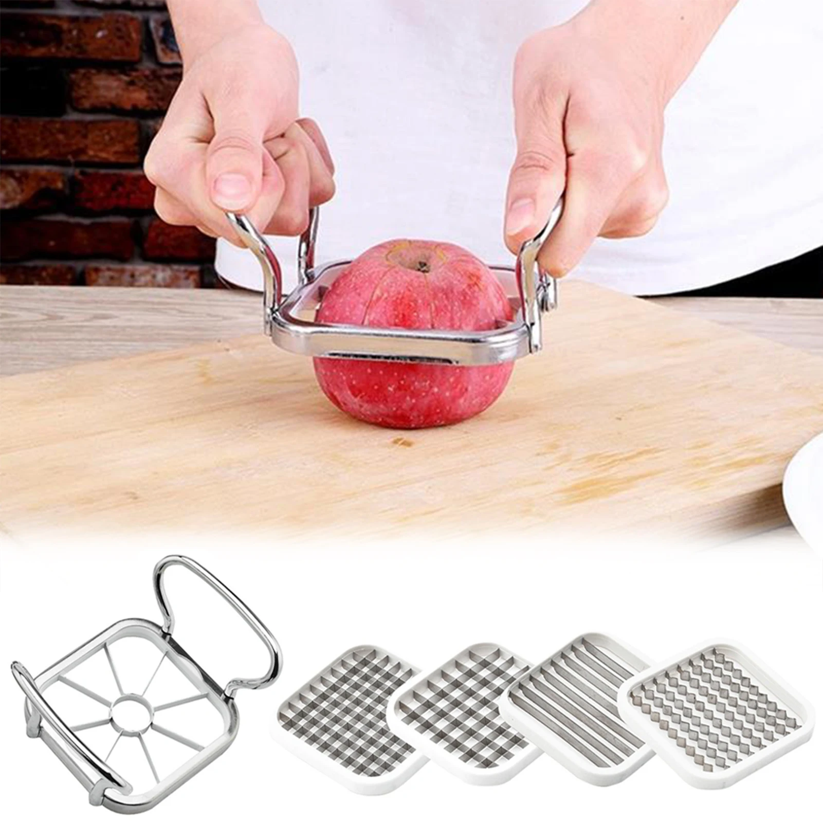 French Fry Cutter For Potatoes With 5 Interchangeable Blades Stainless Steel Potatoes Fruit Cutter Chipper Chopper