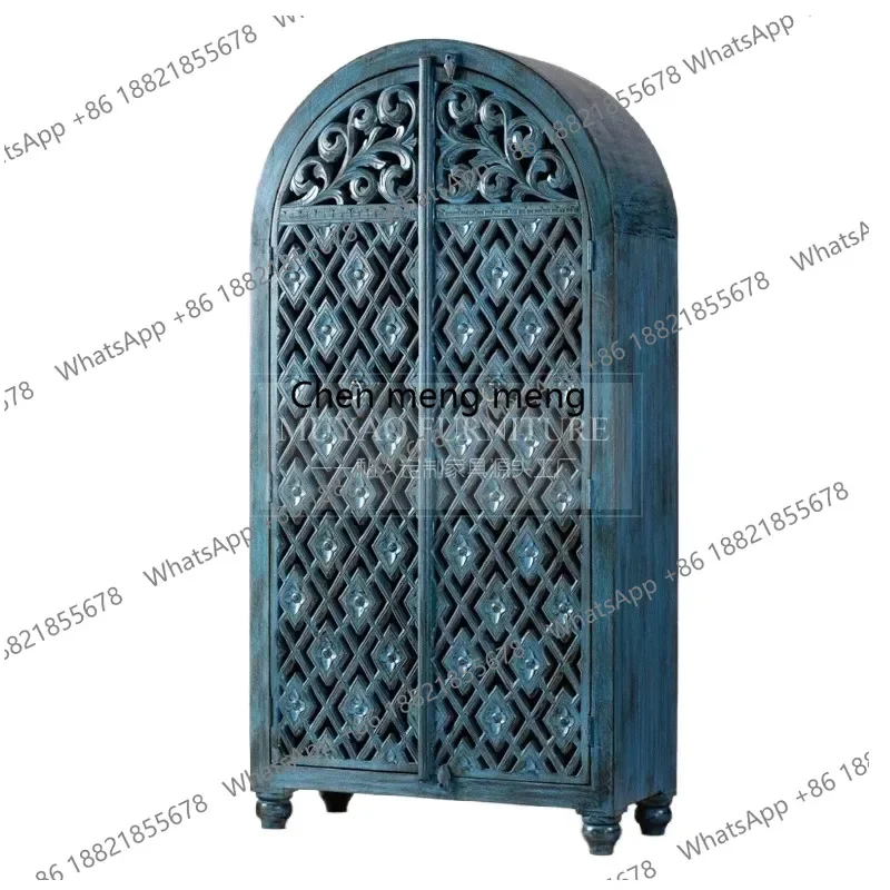Hollow carved solid wood wardrobe French retro entrance locker opposite door cabinet B & B