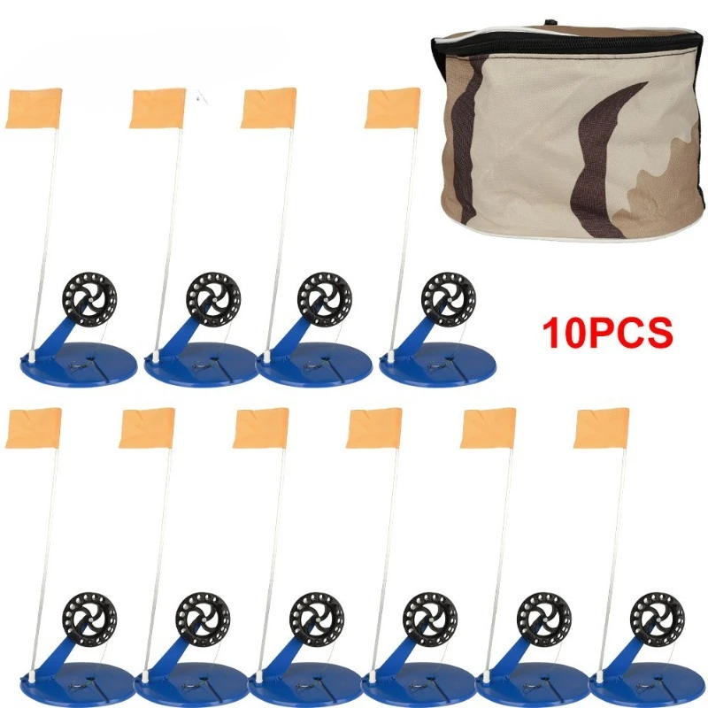 New Portable Ice Fishing Flag Winter Outdoor Fishing Rod Set Automatic Fishing Stand 10-Piece Fishing Gear
