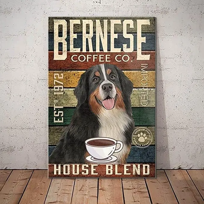 Funny Tin Sign Bernese Mountain Dog Coffee Company House Blend Pub Novelty Coffee Bar Club Wall Poster Yard Garden Farm Man Cave