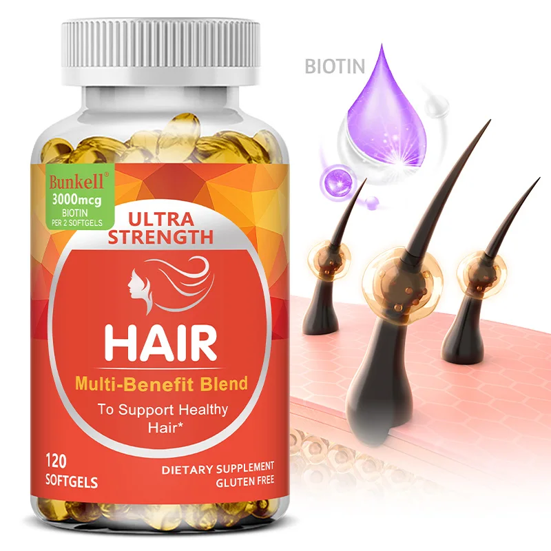 

Ultra Strength Hair Softgels, with Biotin, Keratin, Vitamin D, B12, Supports Hair Strength, Health and Growth, 120 Capsuels