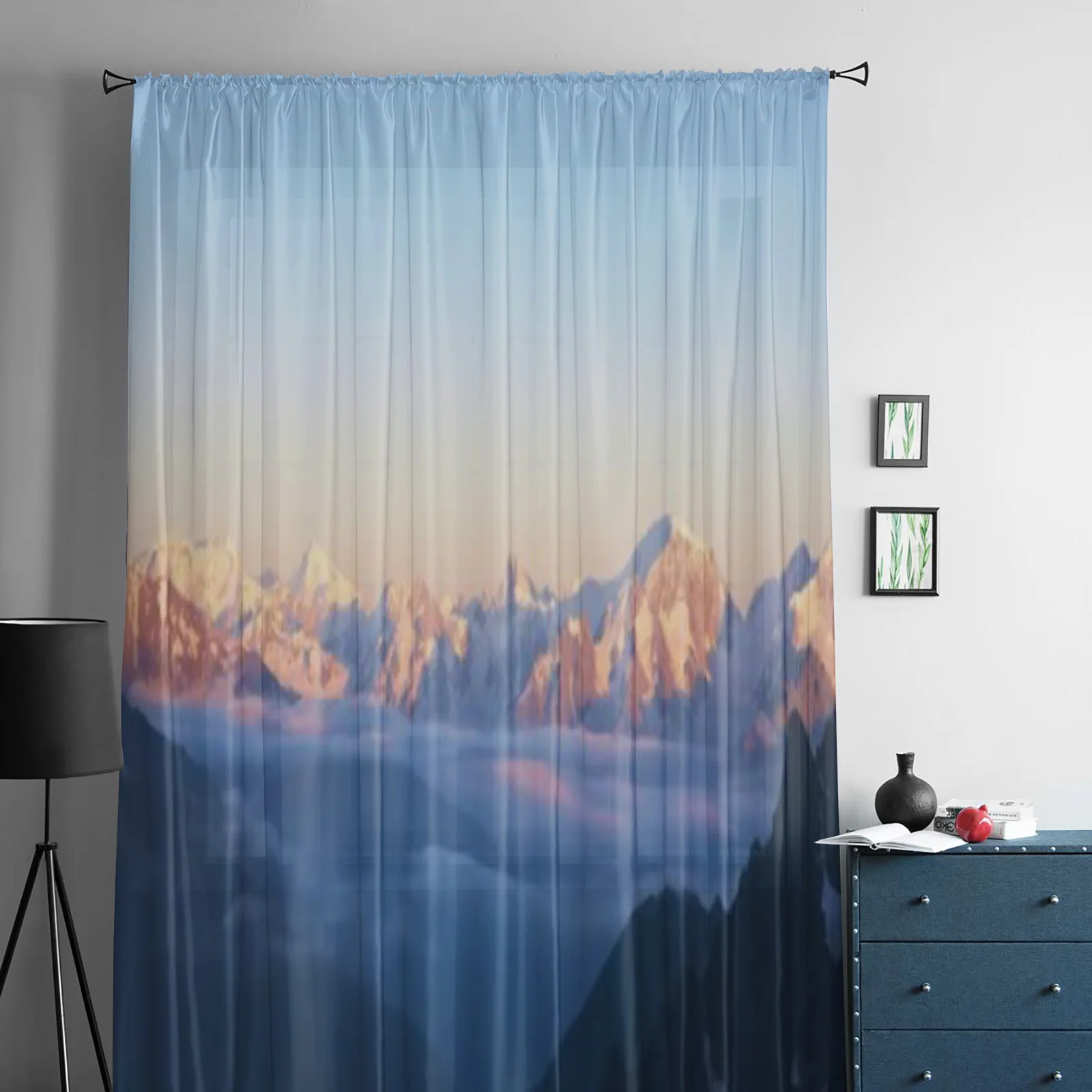 Alpine Landscape With Peaks Covered By Snow And Clouds Tulle Sheer Curtains for Living Room Kitchen Decor Voile Organza Curtain