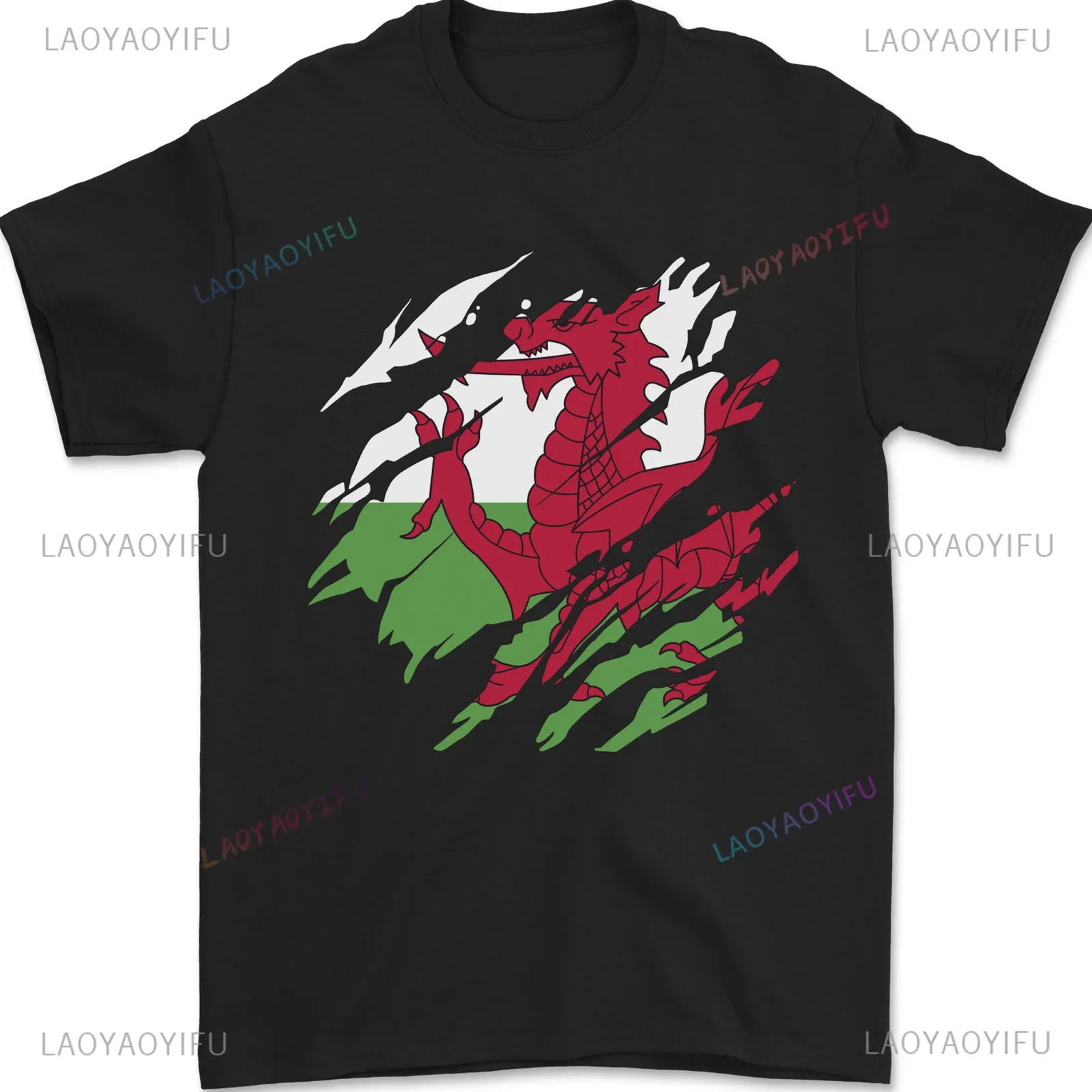Camiseta con bandera rasgada del dragón galés de Gales para hombre y mujer, camiseta con gráfico Vintage único de manga corta con cuello redondo, gran oferta