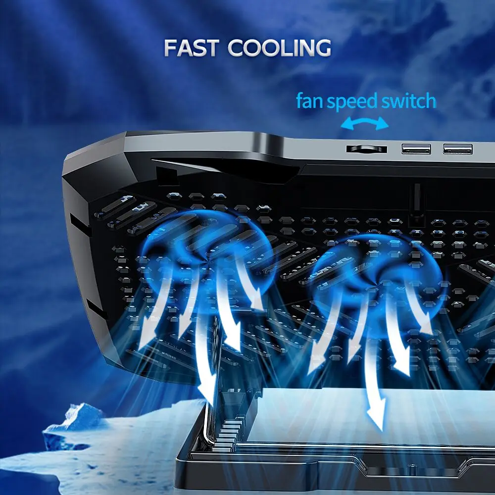 Imagem -04 - Coolcold-gaming Laptop Cooling Pad Grandespara 1017 Notebook Cooler com Altura Ajustável Portas Usb Fãs