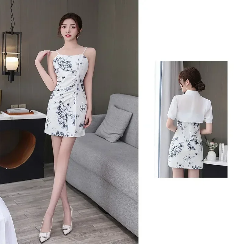 Elegant Temperamen Cheongsam Vintage Chinese Traditional Qipao Dress Sexy Mini Slim Split Chinese Dress Cosplay Costume Uniform