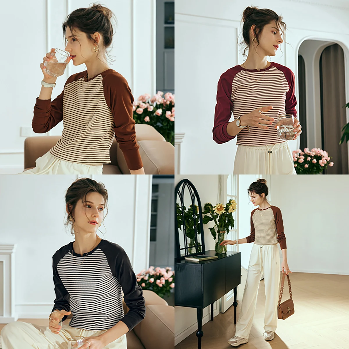 OLrain French Contrasting Striped Long-Sleeved T-shirt Women's Autumn 2025 New Retro Design Niche Splicing Top O23QT83009