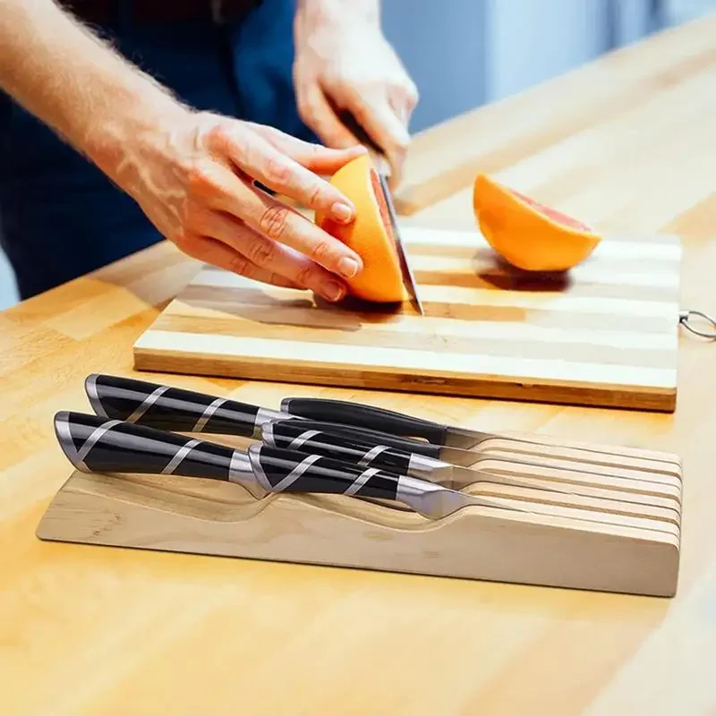 Knife Drawer Organizer Knife Storage Block Wooden Knife Kitchen Holder Organizer Insert In-drawer Bamboo Tray for Home