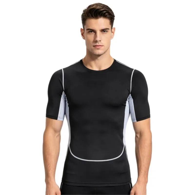 New men's slimming and plus-size quick-drying short sleeve T-shirt for fitness and body shaping vetements homme ropa de hombre