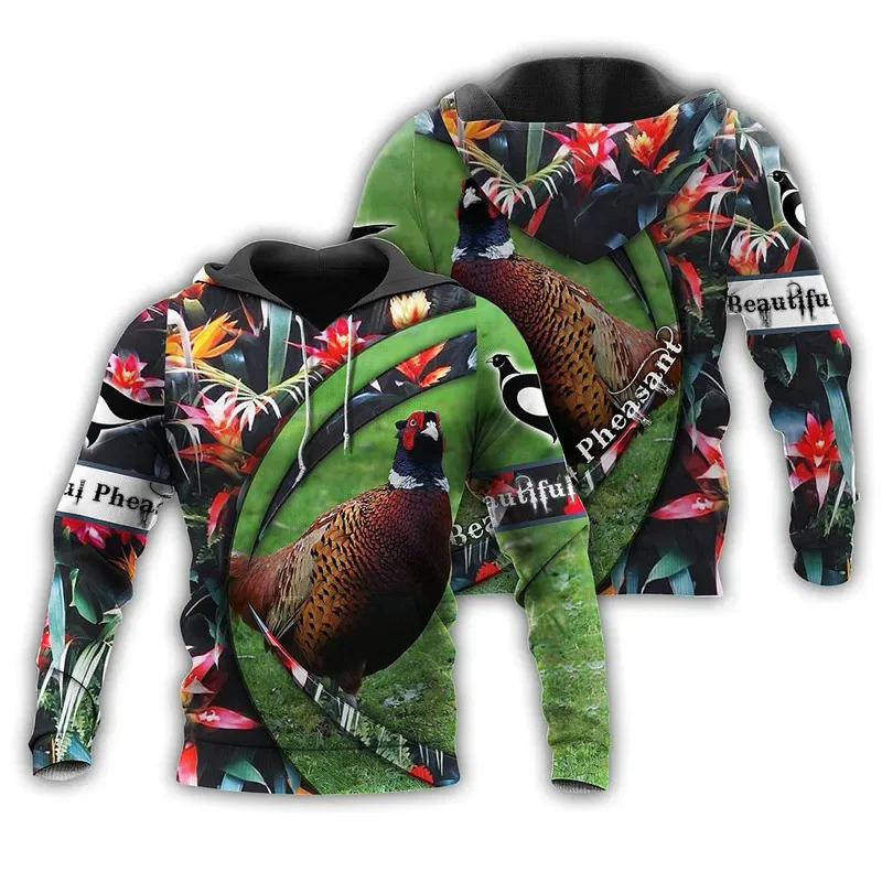 Liumaohua New beautiful pheasant hoodie fun 3D printed sweatshirt hoodie zipper hoodie unisex fashion casual street sportswear