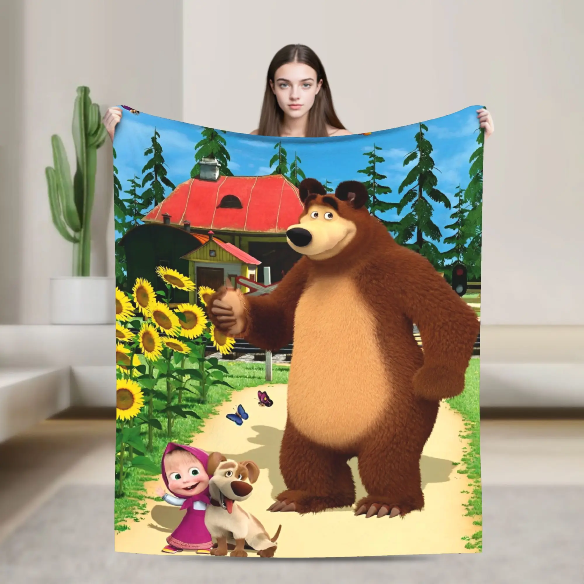 Warm Soft Blanket Decorative Cartoon M-Masha And Bear  Bedding Throws  Flannel Bedspread For Outdoor Funny Sofa Bed Cover