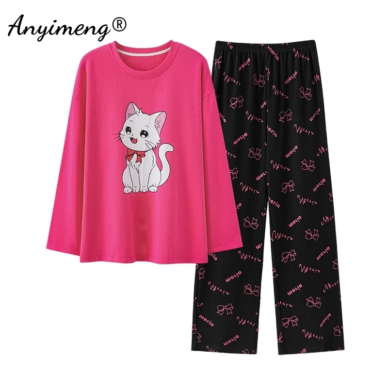 Girl Nightwear Lady Homesuit Sleepwear Cute Cartoon Loungewear Women Autumn Spring Woman Pajamas Set Pullover Long Sleeves Pjs