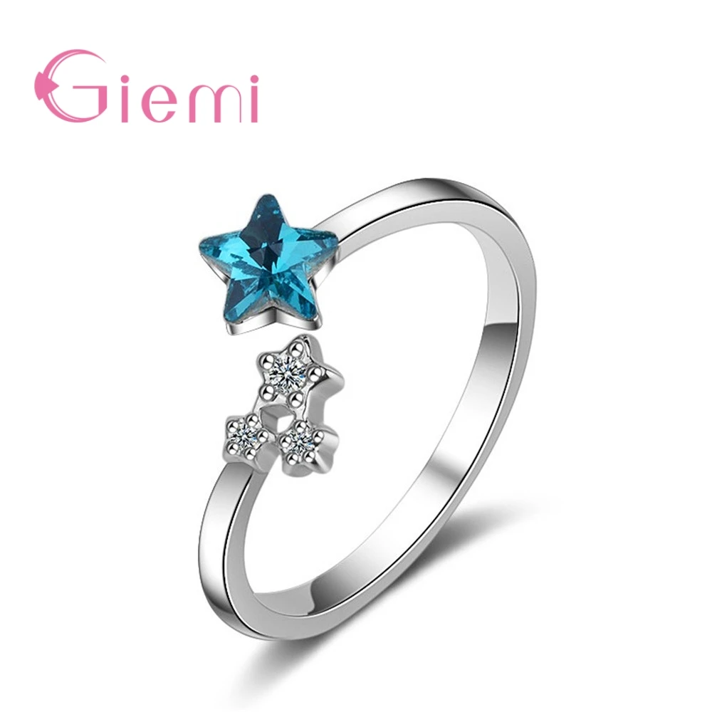 

925 Sterling Silver Open Adjustable Rings Delicate Blue Star Zircon Finger Ring for Women Party Birthday Jewelry Gift Wholesale