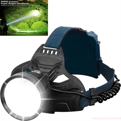 90000 Lumens Powerful Outdoor LED Headlamp Rechargeable Head Light Waterproof Strong Head Torch For Camping Hiking