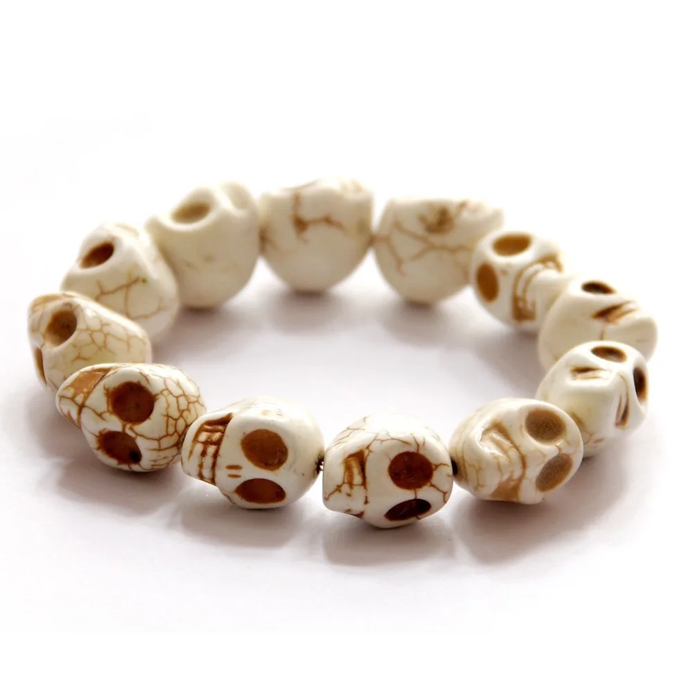 Halloween Decorations Vintage Design Skull Beaded Bracelet Elastic Rope Unisex Skeleton Beaded Bracelet Punk Bangle Teenager