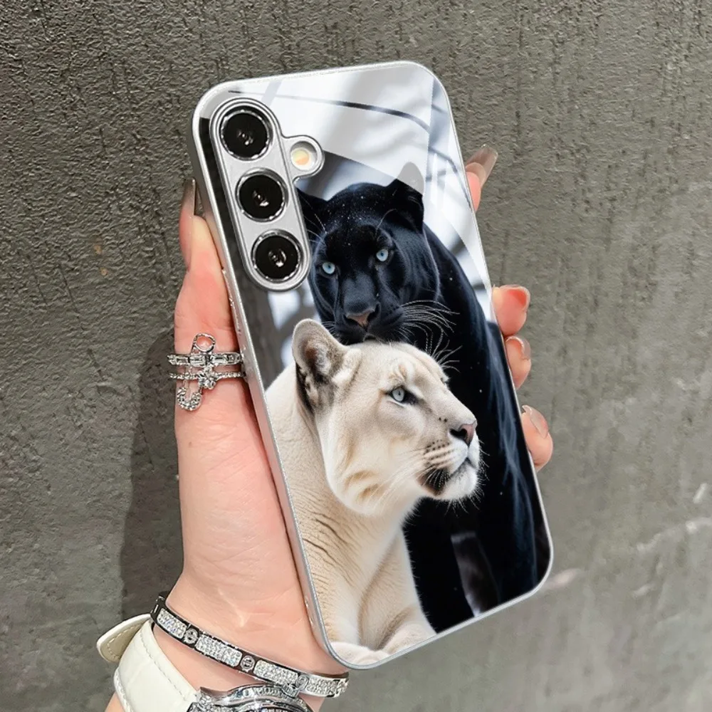 Cool Lion patterned Tempered Glass Phone Case For Samsung GalaxyS26 S25 S24 S23 S22 S21 S20 S10 S9Plus Ultra FE 5G Bumper Cover