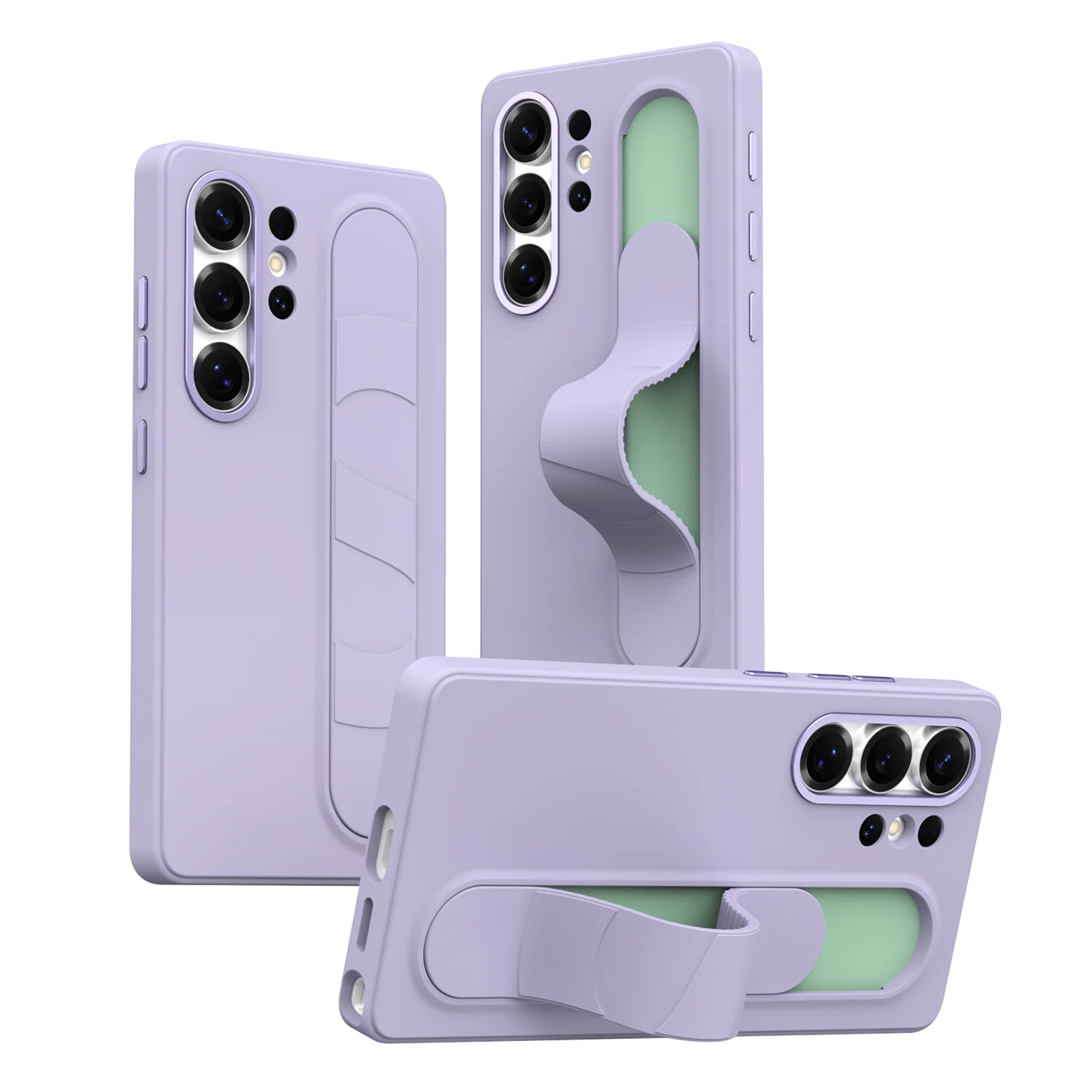 

Silicone Wrist Strap Phone Case for Samsung Galaxy S25 FE S24 Plus+ S23 S26 Ultra Stand Holder Shockproof Protective Back Cover