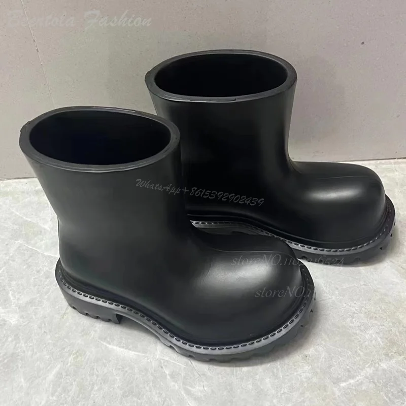 2024 Black Big Toe Derby Boots Women Rubber Men Round Flat Shoes Injection Calf Booties Sports Street Brand Design Luxury Shoes