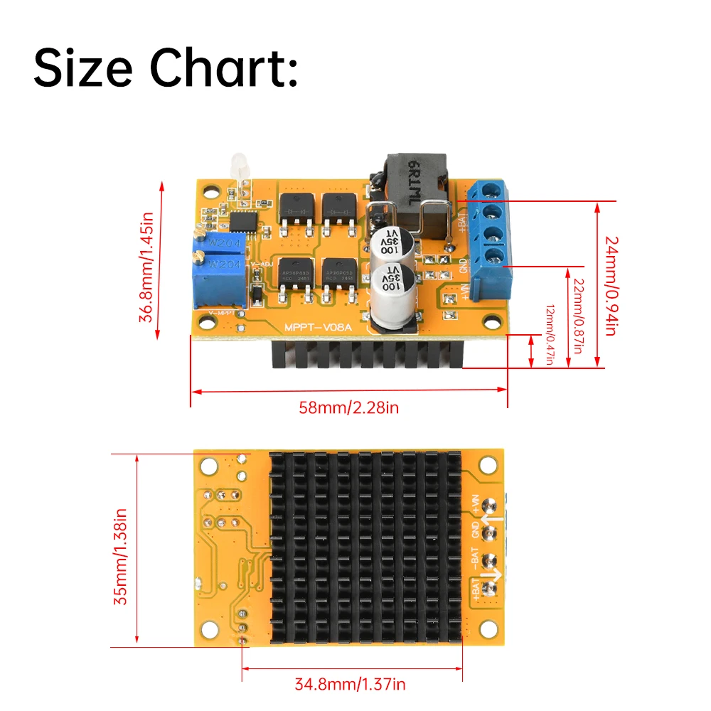 5A 100W MPPT Solar Panel Regulator Controller 9V 12V 18V 24V Auto Switch Solar Charging Panel Conversion Efficiency 95% DC 8-28V