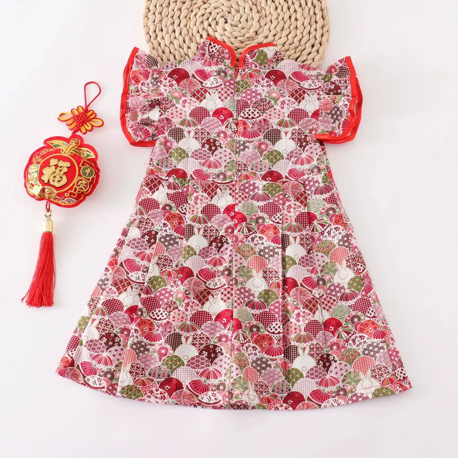 Fashion Red Girls' Qipao Dress Casual Summer Performance Outfit Kids Chinese Cheongsam Costume Baby Girl Clothes