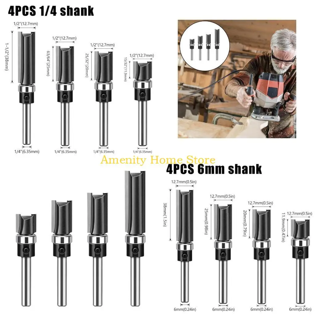 

F26C 4 шт. 1/4 дюйма хвостовик подшипника прямая фреза копировальная фреза для обрезки обрезки