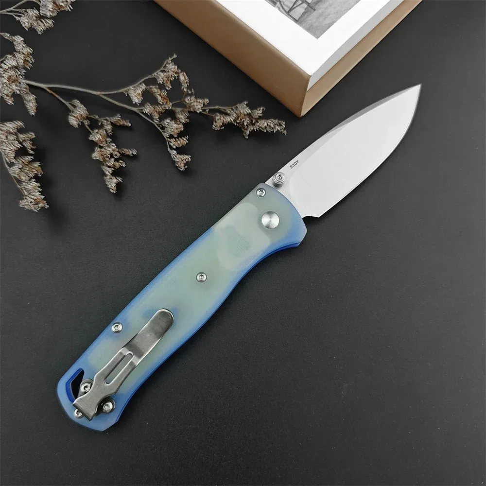 Natural Jade G10 535-1901 Bugout Folding Knife S30v Satin Drop Point Blade Mini Outdoor Pocket Knife Everyday Carry Camping Tool