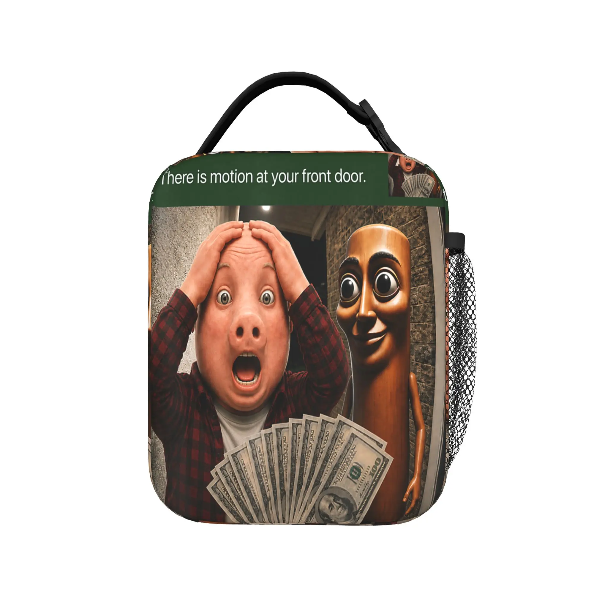 Tung Tung Sahur John Pork Motion at Your Front Door Lunch Bag Insulated Lunch Box Adult School Cooler Bag Oxford Tote Handbags