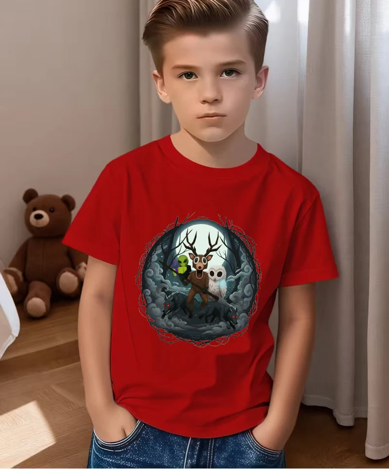Game 99 Nights In The Forest T-Shirt Kids Cartoon Print Crew Neck Tops Boys Girls Clothing Summer Short Sleeve Tshirt Streetwear
