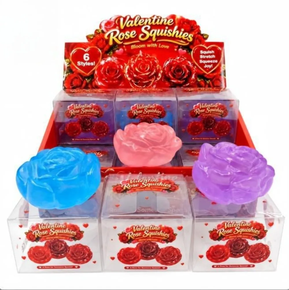 12PCS Vaseline Texture Rose Squishy Toy, Slow Rebound Creative Realistic Soft Rubber Stress Relief Squeeze Fidget Toy