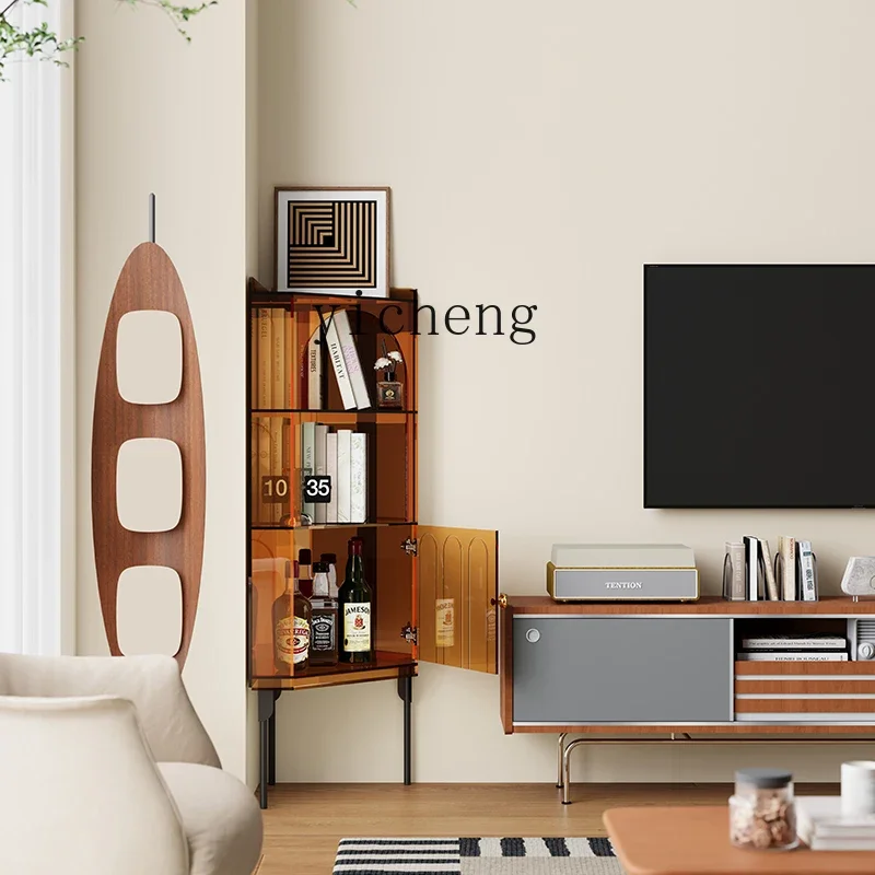 X5-18 light luxury corner cabinet corner rack acrylic triangle cabinet living room corner wine cabinet