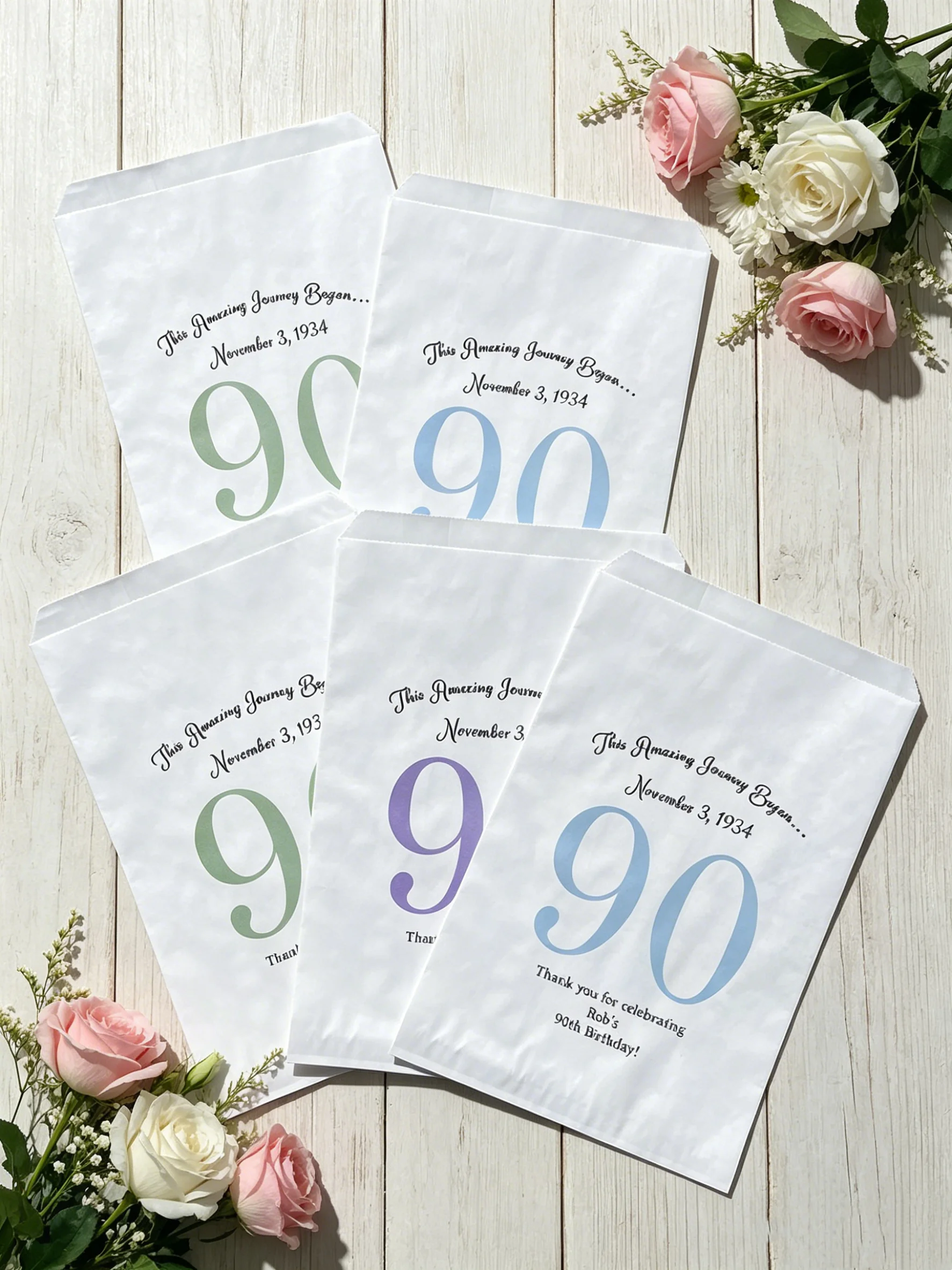 

Personalized Color Choice 90 Years Old Birthday Candy Bags Retro Birthday Celebration Party Favor Supplies
