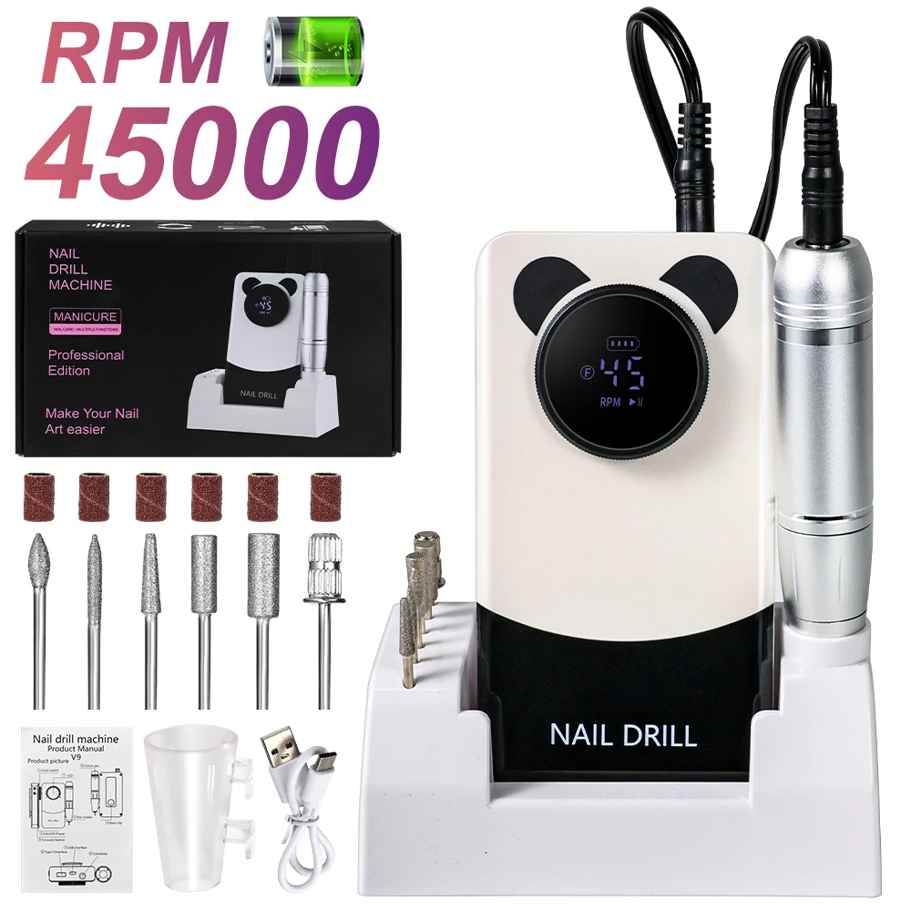 

Portable Electric Nail Drill File 45000 RPM Rechargeable Electric Nail File Machine Kit for Acrylic Gel Nails Polishing Removing