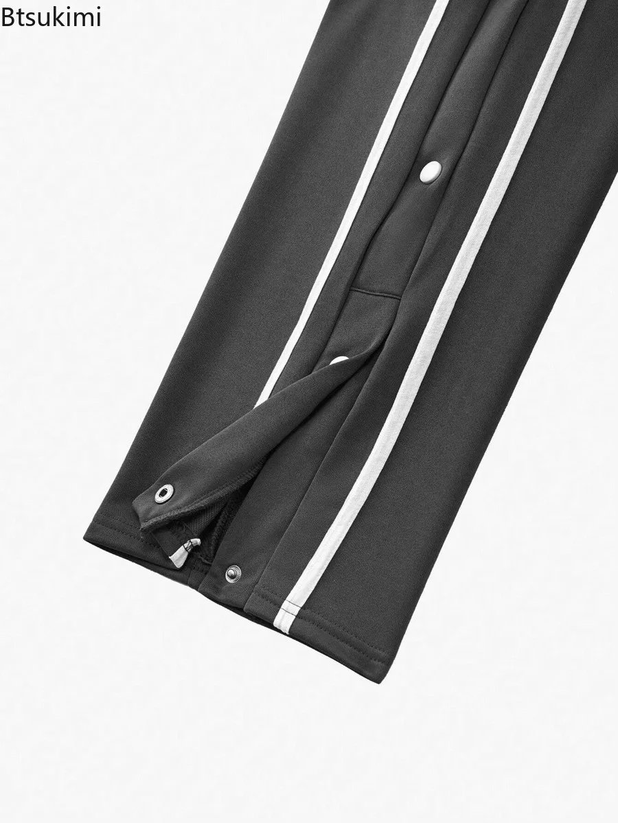 2025 Casual Streetwear Men's Trendy Side Breasted Design Baggy Pants Spring Autumn New Men's Straight Leg Drawstring Sweatpants