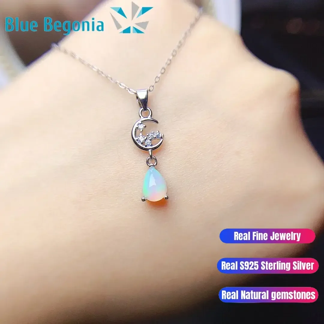 Natural Opal Pendant for Women Anniversary Gift 5*7MM Gemstone Necklace Fine Jewelry 925 Sterling Silver