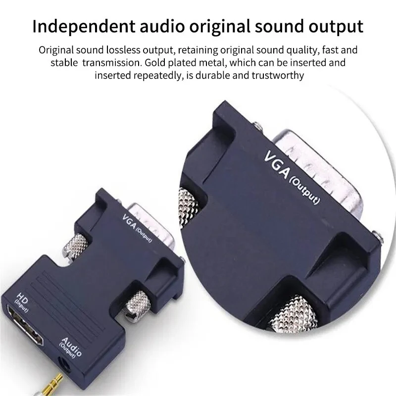 Adattatore convertitore femmina-VGA maschio compatibile HDMI con cavo audio da 3,5 mm per monitor PS4 Proiettore PC portatile 1080P HD a VGA